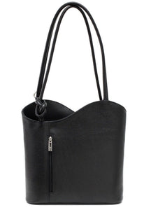 luscious scarves Handbag & Wallet Accessories Black Genuine Italian Leather Convertible Handbag / Backpack