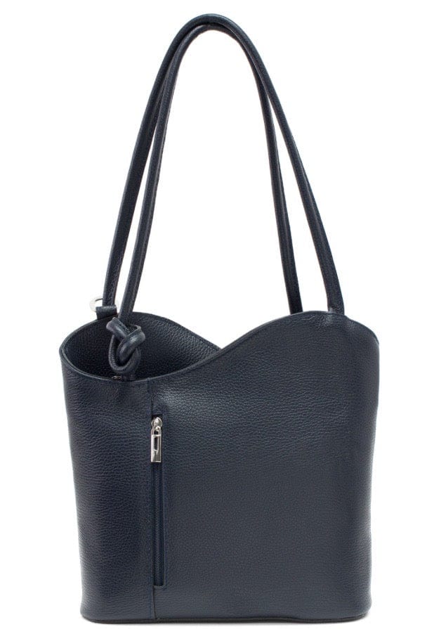 luscious scarves Handbag & Wallet Accessories Navy Blue Genuine Italian Leather Convertible Handbag / Backpack