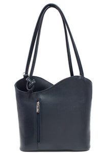 luscious scarves Handbag & Wallet Accessories Navy Blue Genuine Italian Leather Convertible Handbag / Backpack