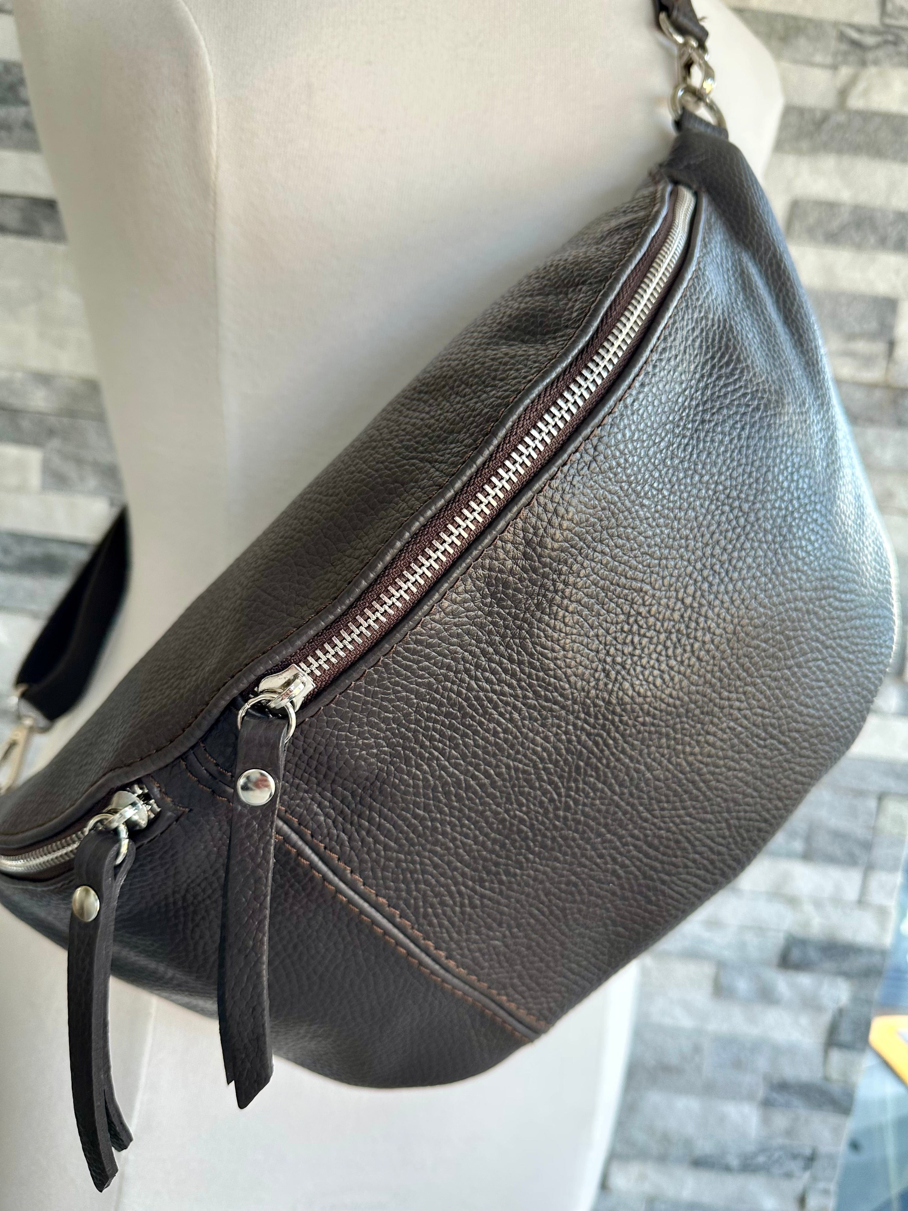 luscious scarves Handbags Chocolate Brown Italian Leather Sling Bag / Chest Bag