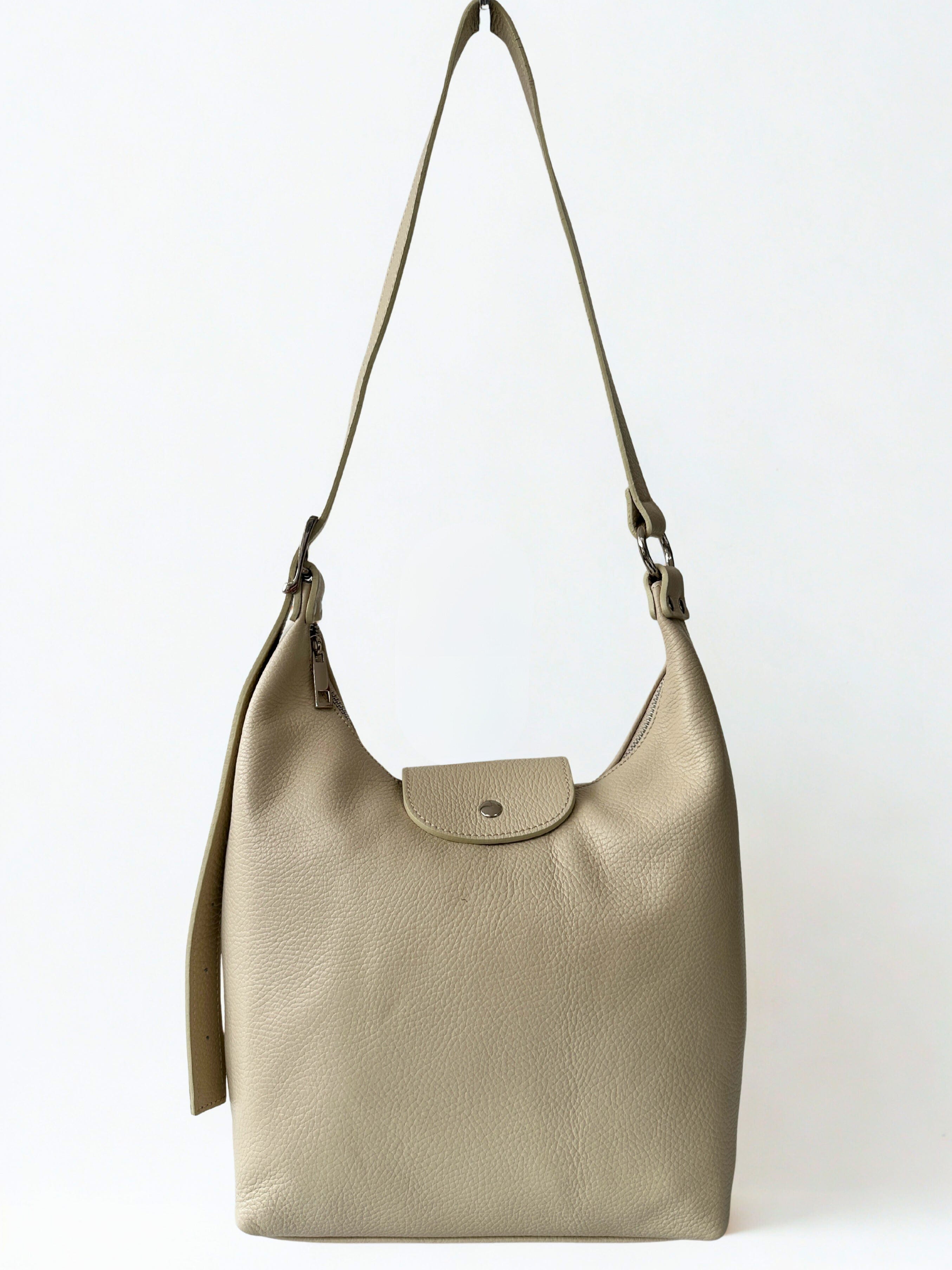 luscious scarves Handbags Cream Genuine Italian Leather Shoulder Bag.