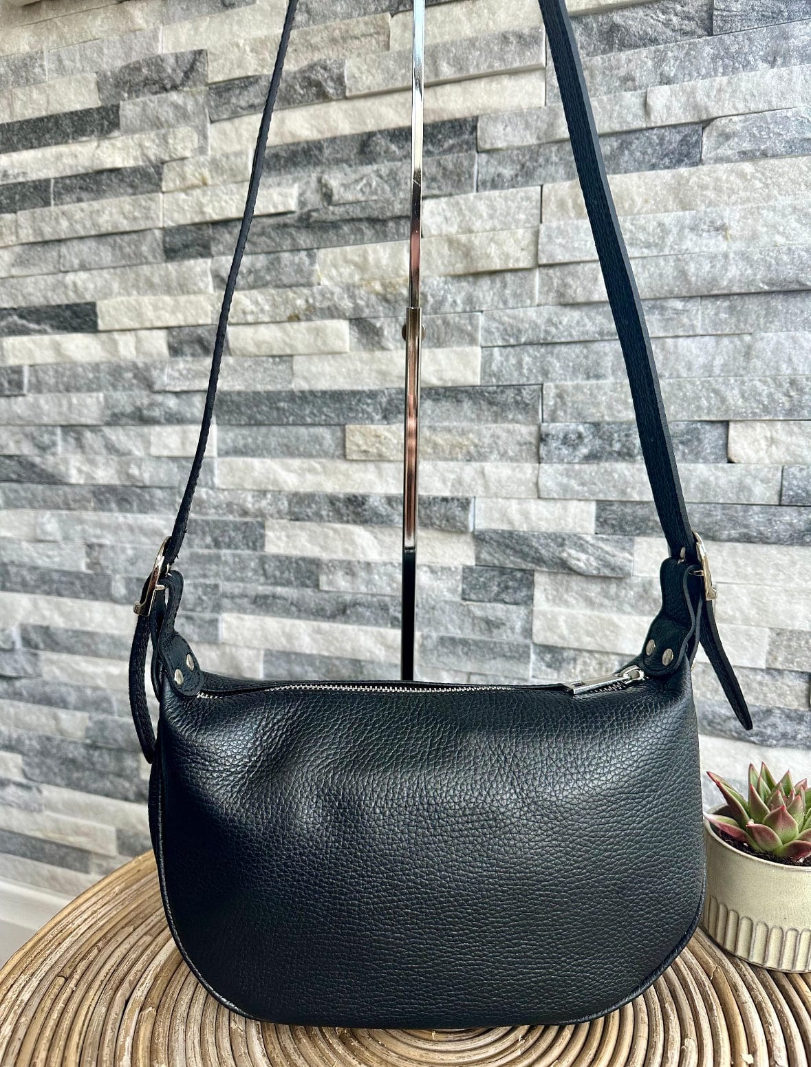 luscious scarves Handbags Half Moon Italian Leather Shoulder Bag.