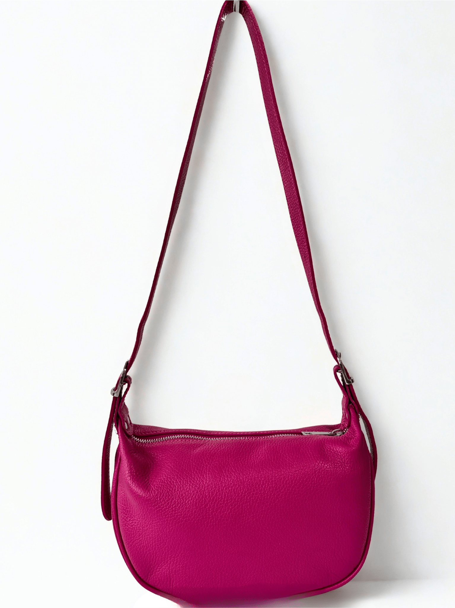 luscious scarves Handbags Hot pink Half Moon Italian Leather Shoulder Bag.