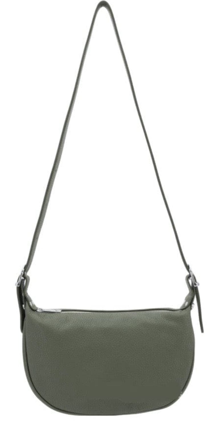 luscious scarves Handbags Khaki Green Half Moon Italian Leather Shoulder Bag.