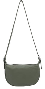 Load image into Gallery viewer, luscious scarves Handbags Khaki Green Half Moon Italian Leather Shoulder Bag.
