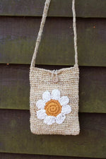 Load image into Gallery viewer, luscious scarves Handbags Pachamama Hemp/Cotton Cross Body Bag Daisy Flower, Fair Trade, Handmade.
