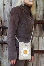 Load image into Gallery viewer, luscious scarves Handbags Pachamama Hemp/Cotton Cross Body Bag Daisy Flower, Fair Trade, Handmade.

