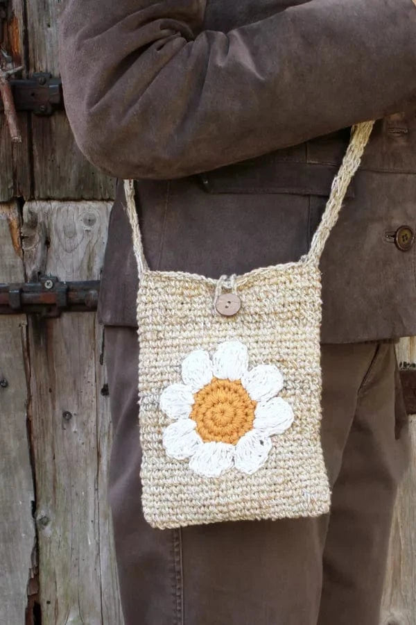 luscious scarves Handbags Pachamama Hemp/Cotton Cross Body Bag Daisy Flower, Fair Trade, Handmade.