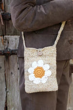 Load image into Gallery viewer, luscious scarves Handbags Pachamama Hemp/Cotton Cross Body Bag Daisy Flower, Fair Trade, Handmade.
