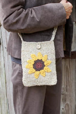 Load image into Gallery viewer, luscious scarves Handbags Pachamama Hemp/Cotton Cross Body Bag Sunflower , Handmade, Fair Trade.
