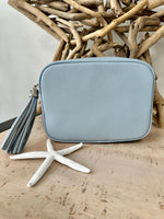 Load image into Gallery viewer, luscious scarves Handbags Pale Blue Italian Leather Crossbody Camera Bag
