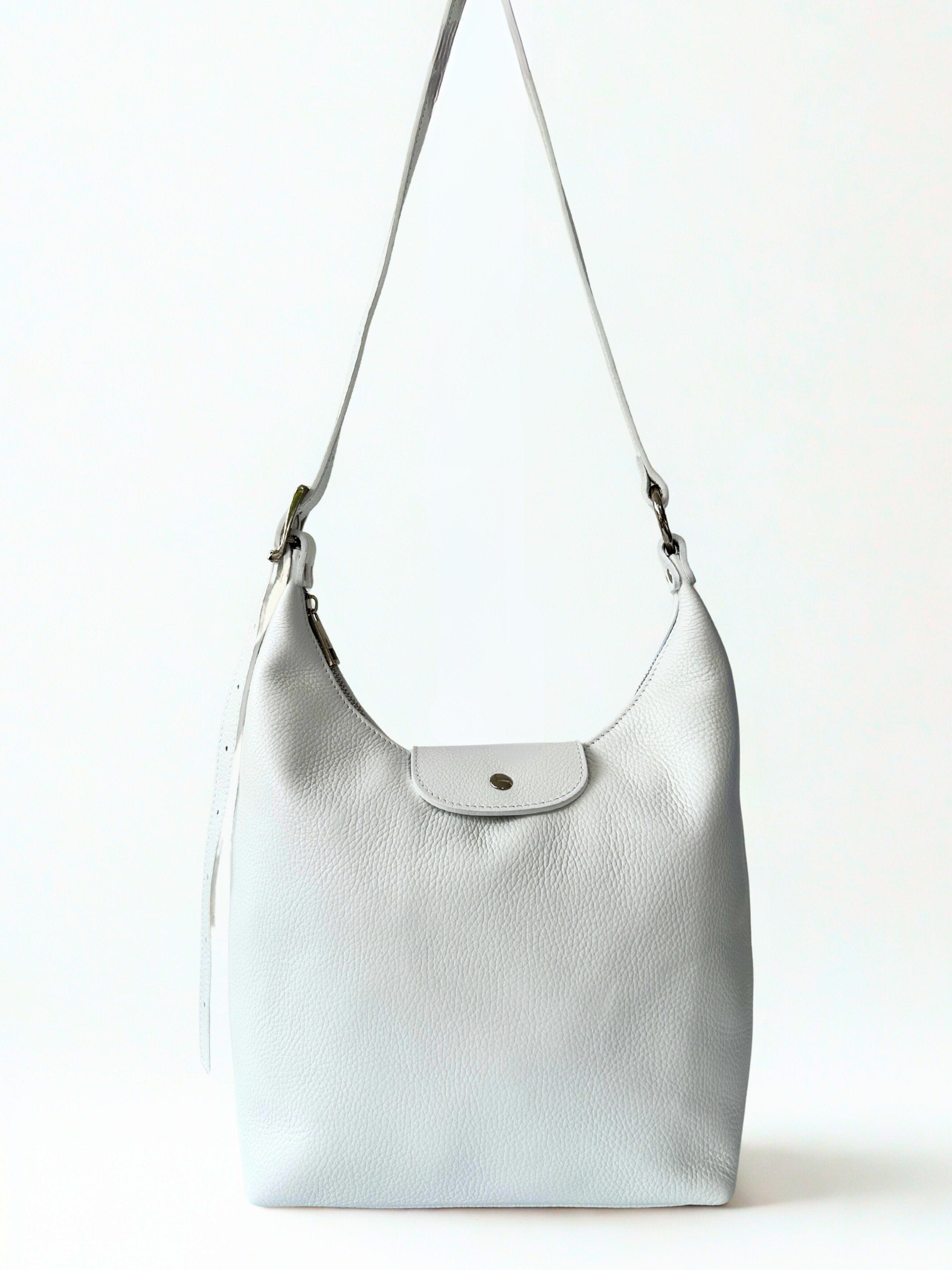 luscious scarves Handbags White Genuine Italian Leather Shoulder Bag.