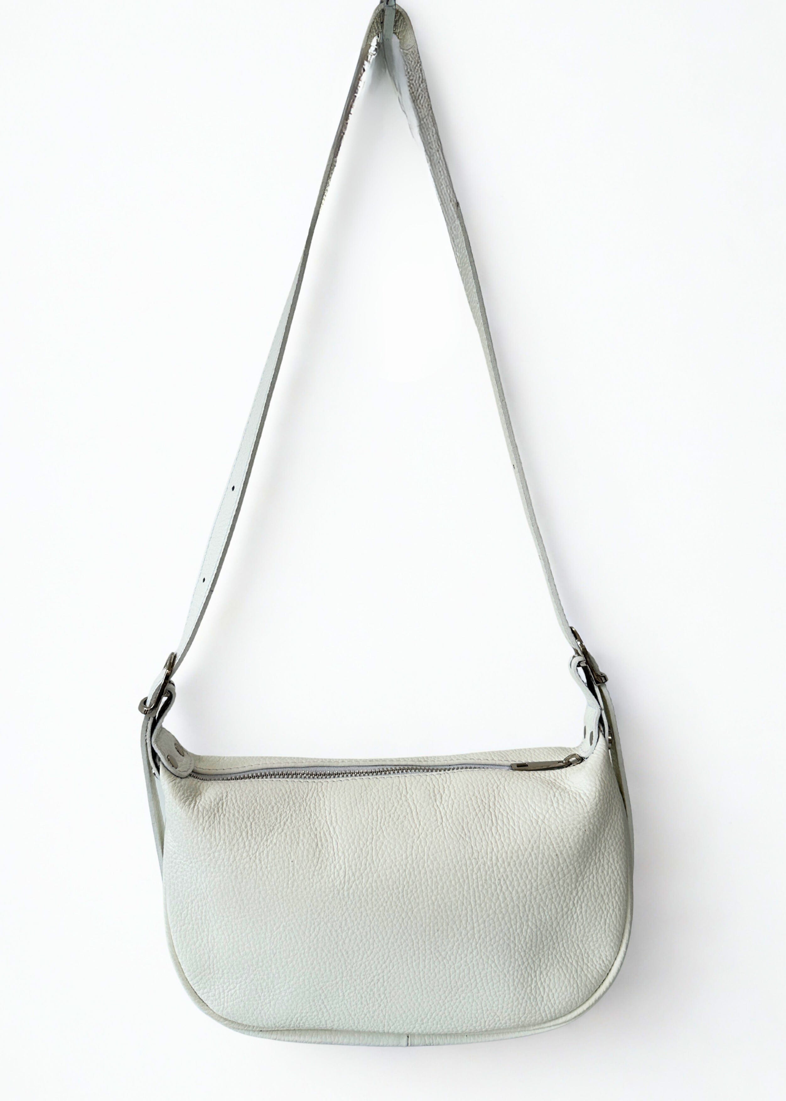 luscious scarves Handbags White Half Moon Italian Leather Shoulder Bag.