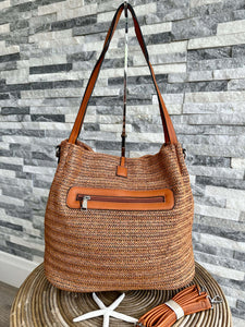 luscious scarves Handbags Woven Shoulder Bag with Tassel and Bead .