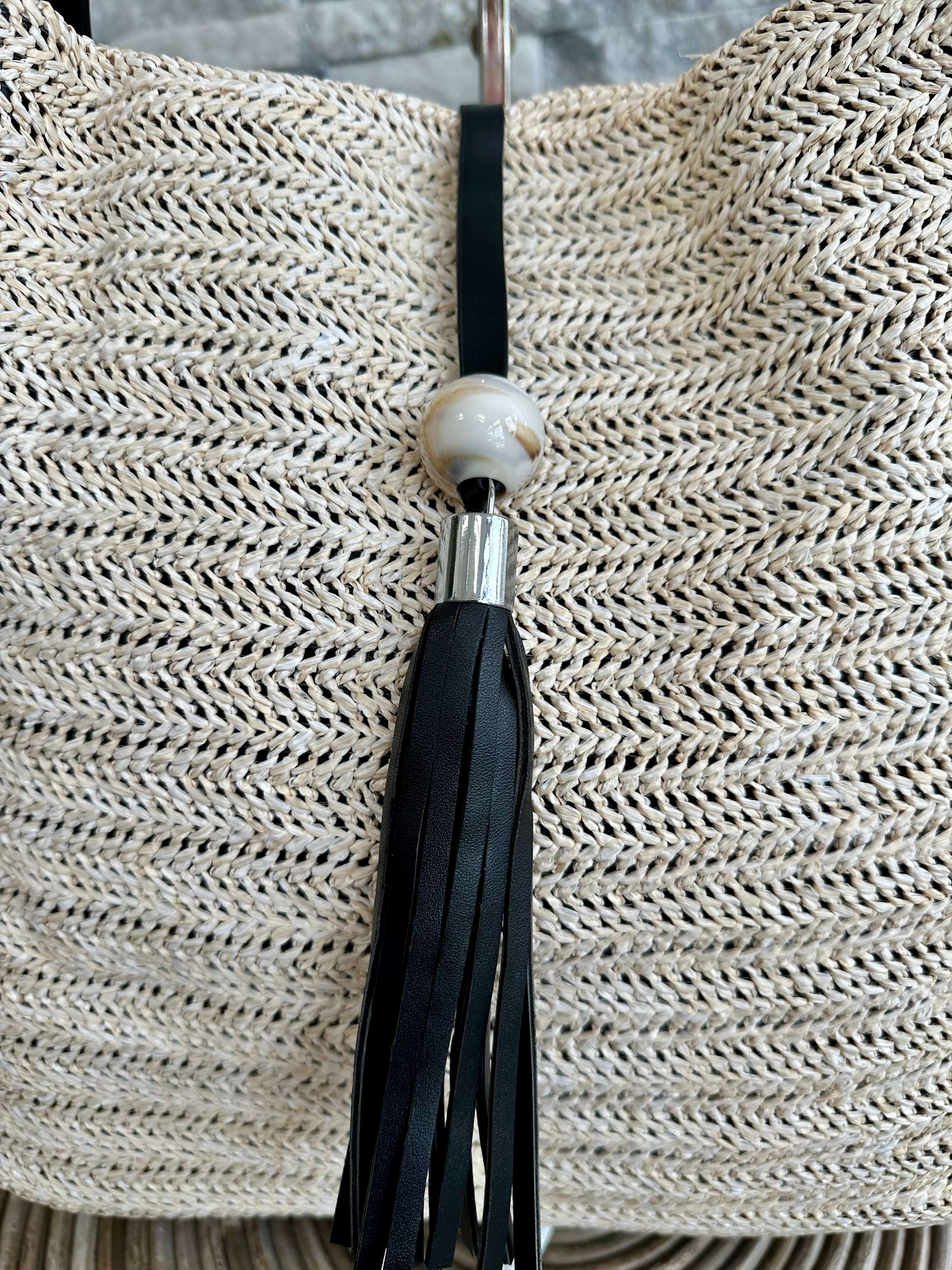 luscious scarves Handbags Woven Shoulder Bag with Tassel and Bead .