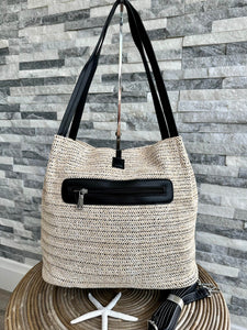 luscious scarves Handbags Woven Shoulder Bag with Tassel and Bead .