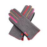 Load image into Gallery viewer, luscious scarves Hat scarf gloves Miss Sparrow Black Herringbone Gloves with Multi Coloured Trim and Buttons
