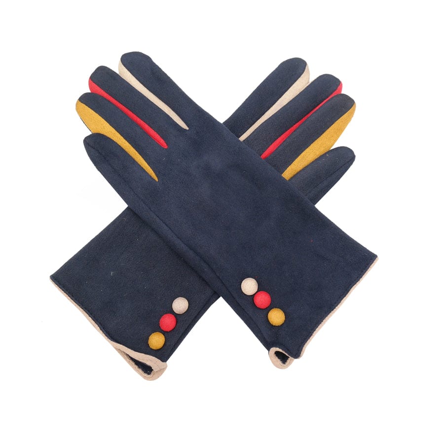 luscious scarves Hat scarf gloves Miss Sparrow Ladies Navy Faux Suede Gloves with Multi Coloured Button Detailing.