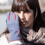 Load image into Gallery viewer, luscious scarves Hat scarf gloves Miss Sparrow Navy Herringbone Gloves with Multi Coloured Trim and Buttons
