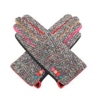 Load image into Gallery viewer, luscious scarves Hat scarf gloves Red Cuckoo Black Herringbone Gloves with Multi Coloured Trim and Buttons
