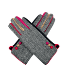 Load image into Gallery viewer, luscious scarves Hat scarf gloves Red Cuckoo Black Herringbone Gloves with Multi Coloured Trim and Buttons
