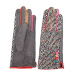 Load image into Gallery viewer, luscious scarves Hat scarf gloves Red Cuckoo Grey Herringbone Gloves with Multi Coloured Trim and Buttons
