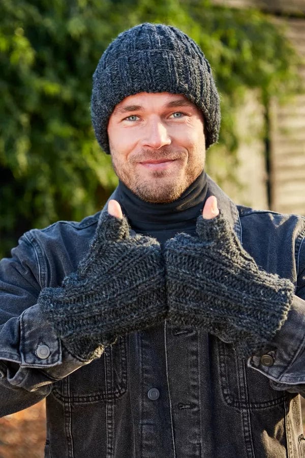 luscious scarves Hats Pachamama Men's Shetland Roll Back Beanie Charcoal , Fairtrade, Handmade.