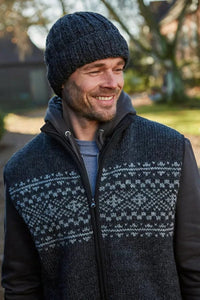 luscious scarves Hats Pachamama Men's Shetland Roll Back Beanie Charcoal , Fairtrade, Handmade.