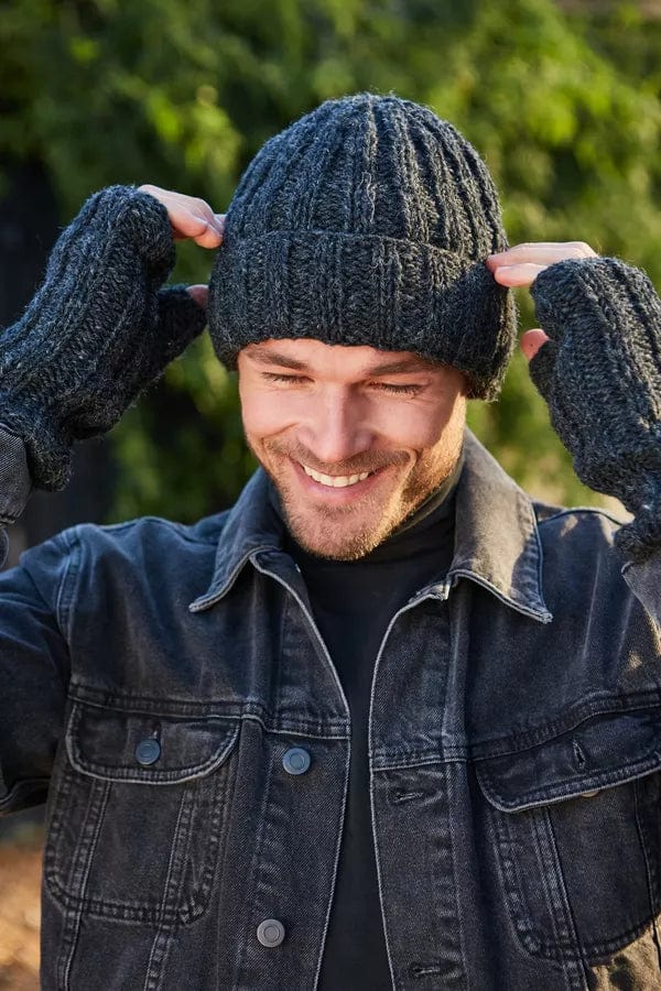 luscious scarves Hats Pachamama Men's Shetland Roll Back Beanie Charcoal , Fairtrade, Handmade.