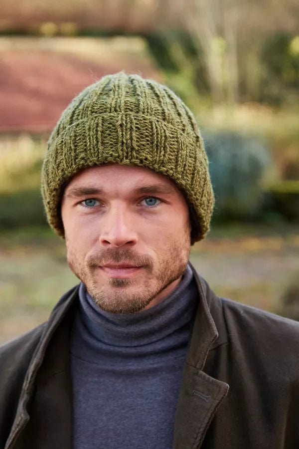 luscious scarves Hats Pachamama Men's Shetland Roll Back Beanie Moss, Fairtrade, Handmade.