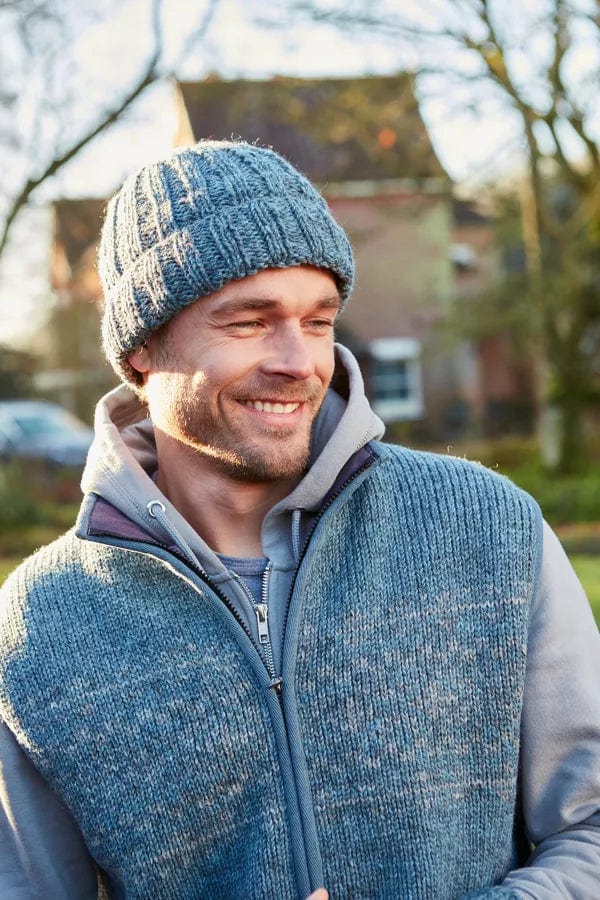 Pachamama Mens Shetland Roll Back Beanie Steel Blue, Fairtrade