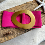 Load image into Gallery viewer, luscious scarves Hot Pink Genuine Italian Suede Leather Wide Belt with Large Brushed Gold Buckle  , Various Colours Available .
