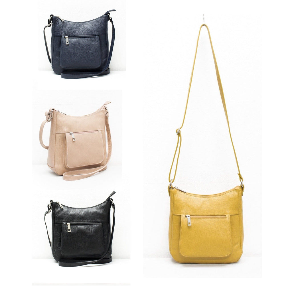 luscious scarves Italian Leather Crossbody / Shoulder Bag with Front Zip Pocket. 5 Colours Available