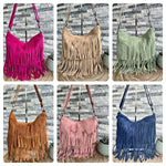Load image into Gallery viewer, luscious scarves Italian Suede Leather Tassel, Fringe Crossbody / Shoulder Bag . 7 Colours Available
