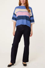 Load image into Gallery viewer, luscious scarves JUMPER Blue, Pink and Lemon Block Stripe Wide Sleeve Colour block Knit Jumper
