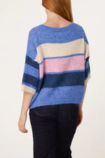 Load image into Gallery viewer, luscious scarves JUMPER Blue, Pink and Lemon Block Stripe Wide Sleeve Colour block Knit Jumper
