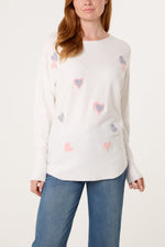 Load image into Gallery viewer, luscious scarves JUMPER M/L Flocked Heart Knit Jumper in Cream
