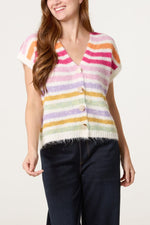 Load image into Gallery viewer, luscious scarves JUMPER M/L Striped Colourful Knit Vest Cardigan / Waistcoat
