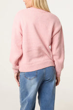 Load image into Gallery viewer, luscious scarves JUMPER Pink Knitted Jumper with White Flocking Daisy.
