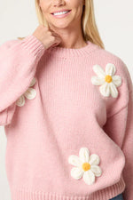Load image into Gallery viewer, luscious scarves JUMPER Pink Knitted Jumper with White Flocking Daisy.
