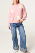 Load image into Gallery viewer, luscious scarves JUMPER Pink Knitted Jumper with White Flocking Daisy.
