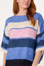 Load image into Gallery viewer, luscious scarves JUMPER S/M Blue, Pink and Lemon Block Stripe Wide Sleeve Colour block Knit Jumper
