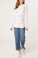 Load image into Gallery viewer, luscious scarves JUMPER S/M Flocked Heart Knit Jumper in Cream
