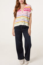 Load image into Gallery viewer, luscious scarves JUMPER Striped Colourful Knit Vest Cardigan / Waistcoat
