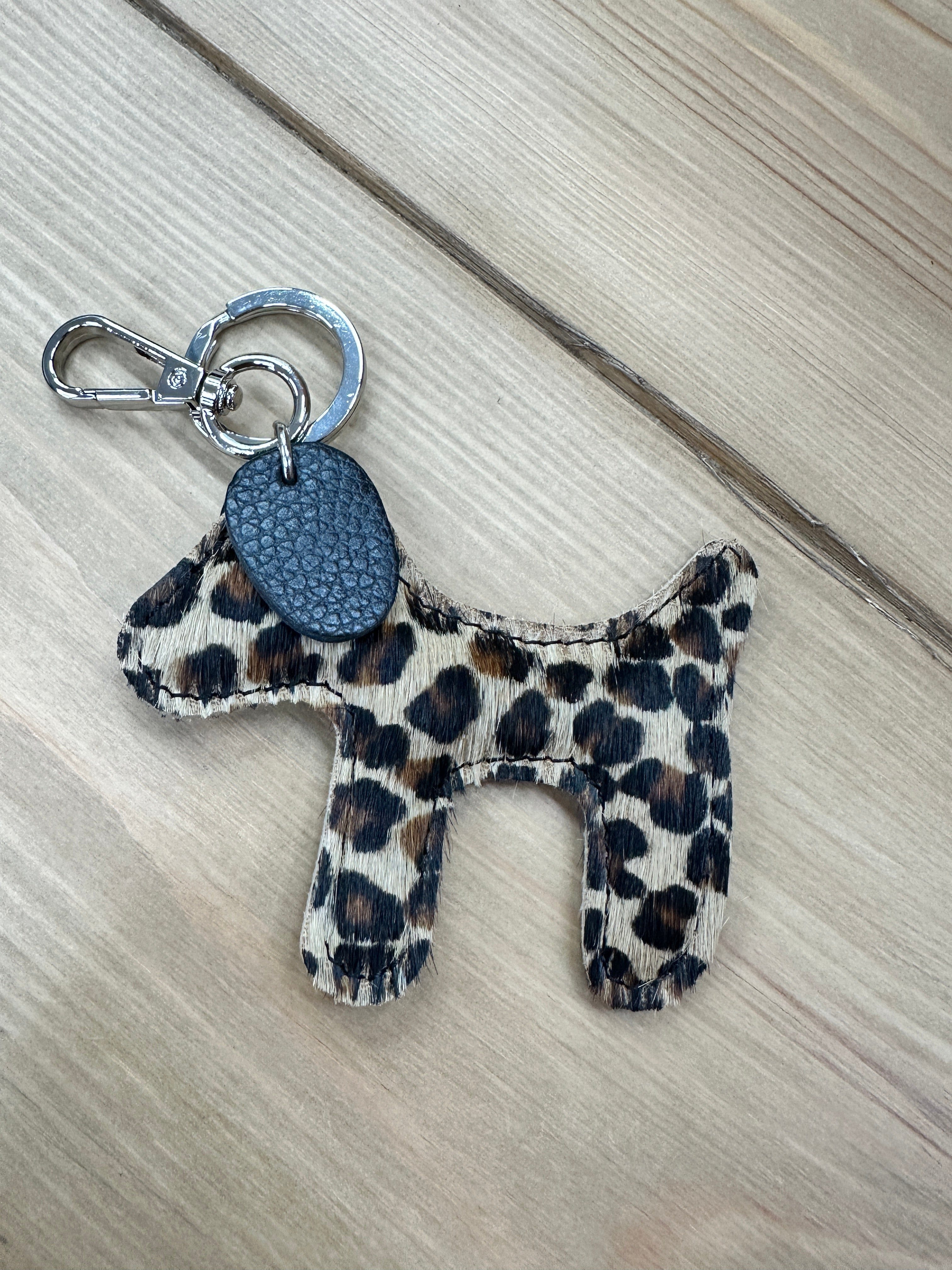 luscious scarves Keyring Small leopard Italian Leather Dog Keyring with Floppy Ears.