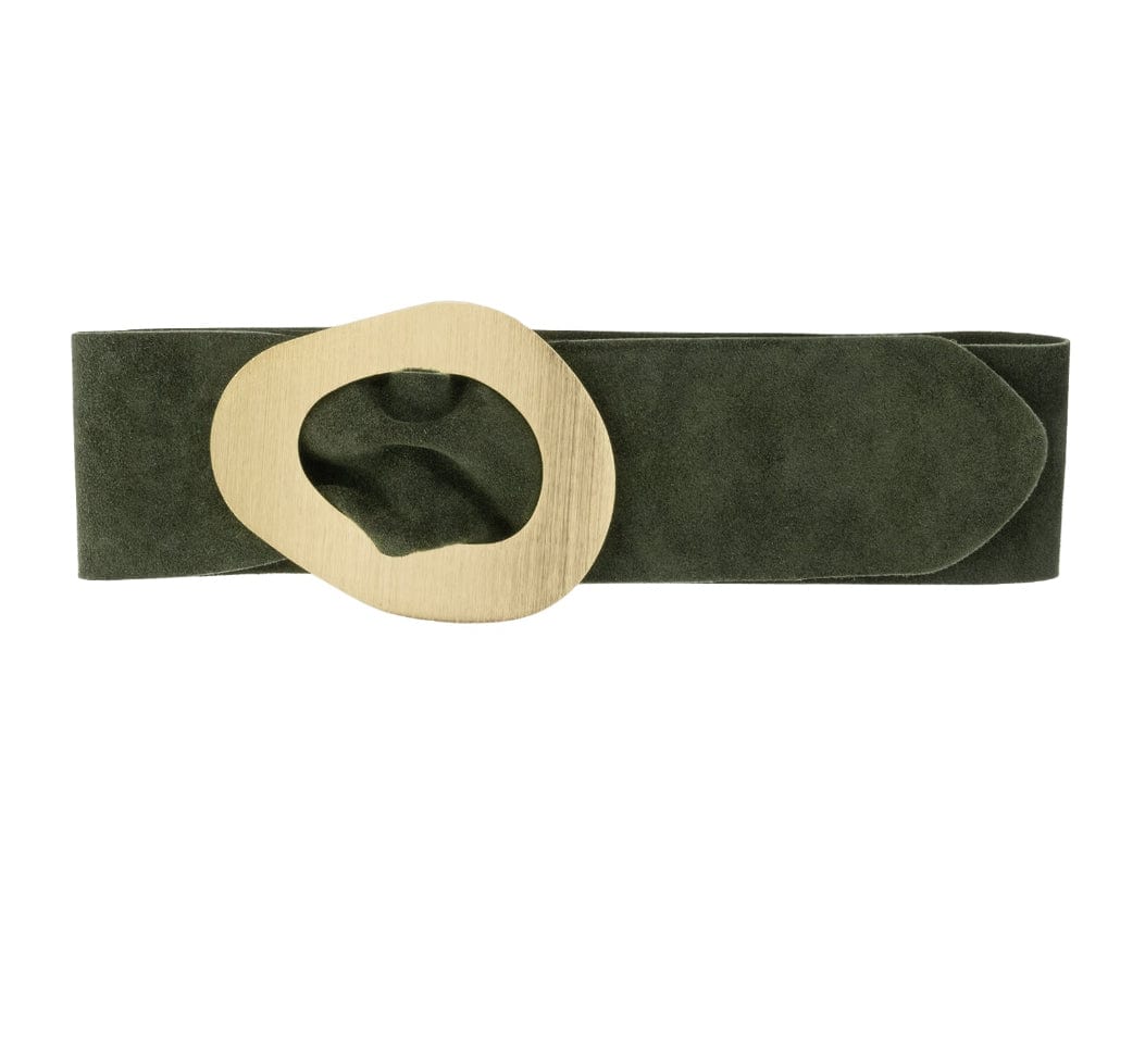 luscious scarves Khaki Green Genuine Italian Suede Leather Wide Belt with Large Brushed Gold Buckle  , Various Colours Available .