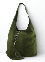 Load image into Gallery viewer, luscious scarves Khaki Green Genuine Italian Suede Slouchy Hobo Bag available in 7 colours .
