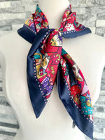 Load image into Gallery viewer, luscious scarves Ladies Navy Square Cats Design Scarf .

