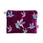 Load image into Gallery viewer, luscious scarves Ladies purse Plum Lua Hummingbirds Design Embroidered Velvet Purse. 3 Colours Available.
