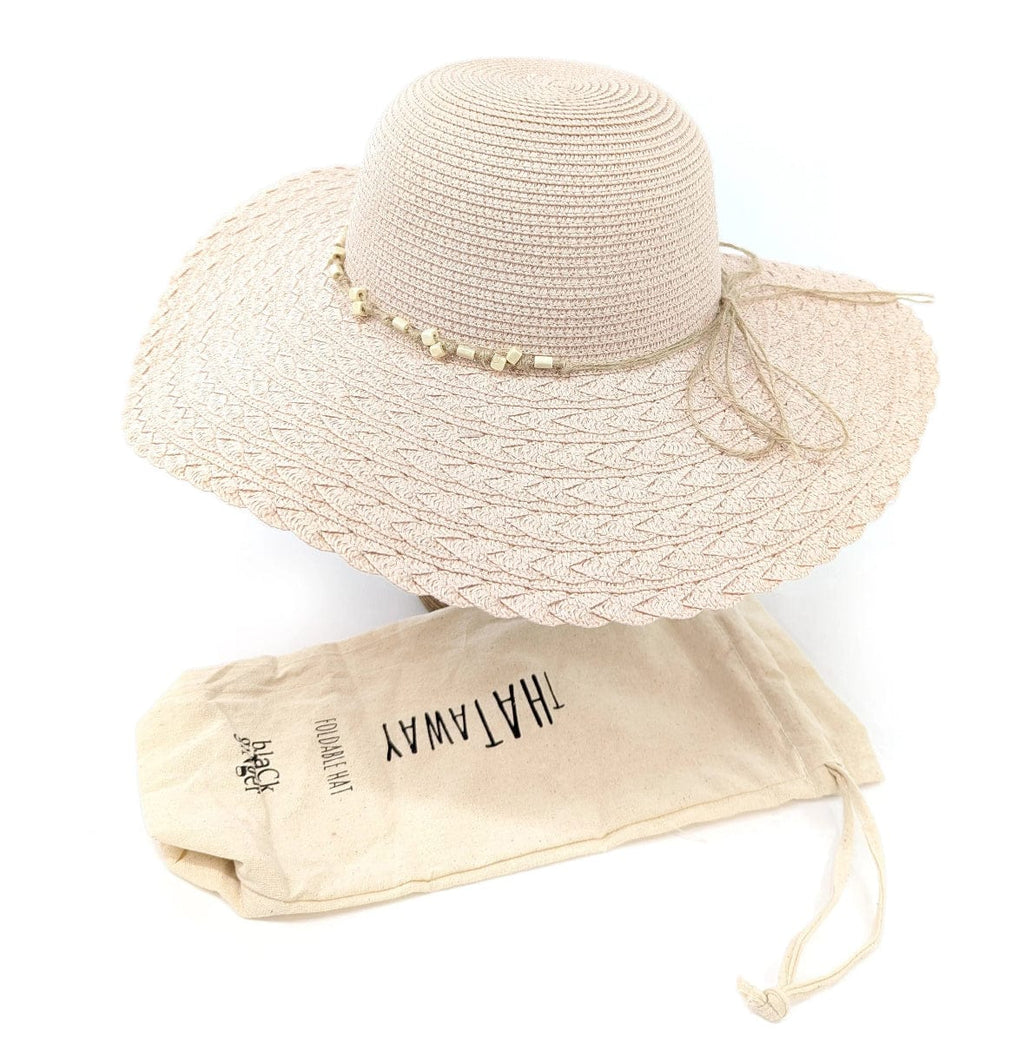 luscious scarves Ladies Stylish Pale Pink Sun Hat , Wide Brim with a Beaded Band .